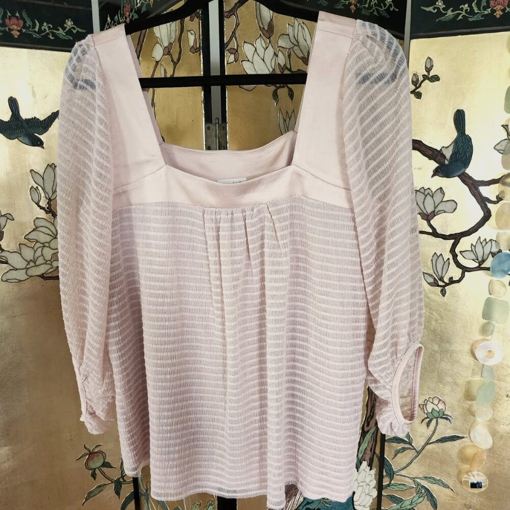 Anthropologie Square neck 3/4 length sleeve blouse L